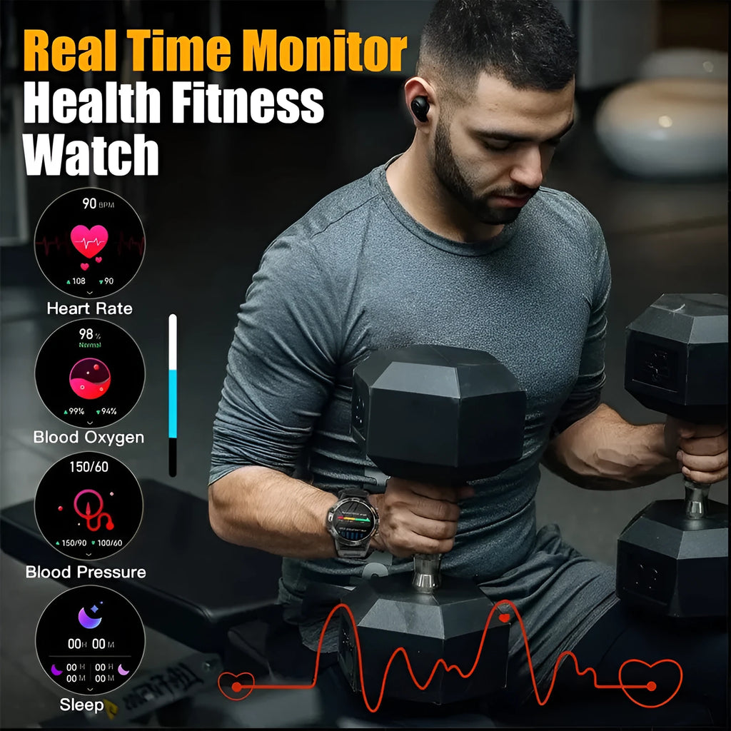 Bluetooth smart watch with colour options including black, silver steel, and orange on an IPS display.