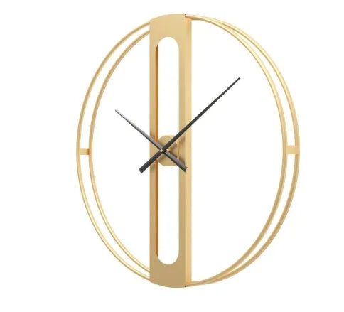 50 cm round metal wall clock on a wall in black and gold colour options