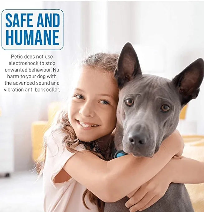 Blue anti-barking collar with sound and vibration technology for dogs 3.5-50 kg