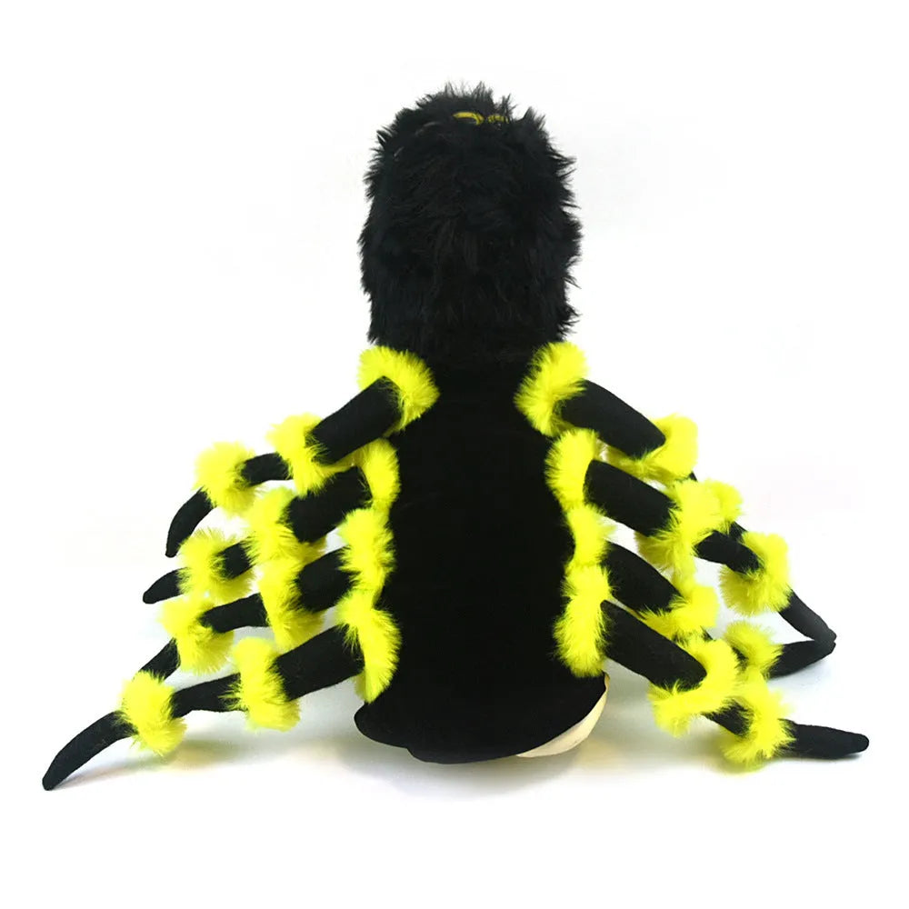 Spider-themed polyester pet costume for Halloween in sizes S to XXL on a pet
