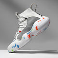 Men's camouflage pattern sneakers with mesh upper and rubber sole in black or white.