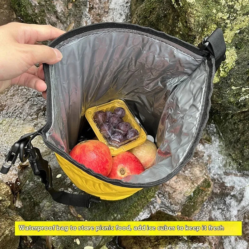 Yellow and black PVC waterproof backpack with dry-wet separation compartments for outdoor use