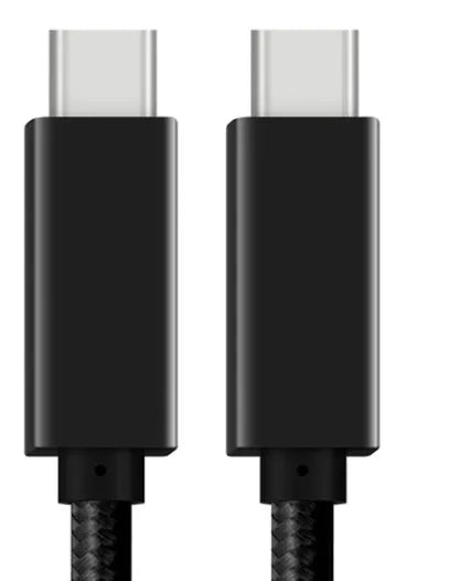 Black nylon braided USB-C data cable with metal shell, supporting 100W charging and 4K video output
