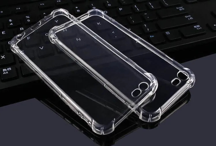 Transparent TPU mobile phone case for Apple iPhone, shown on a table.