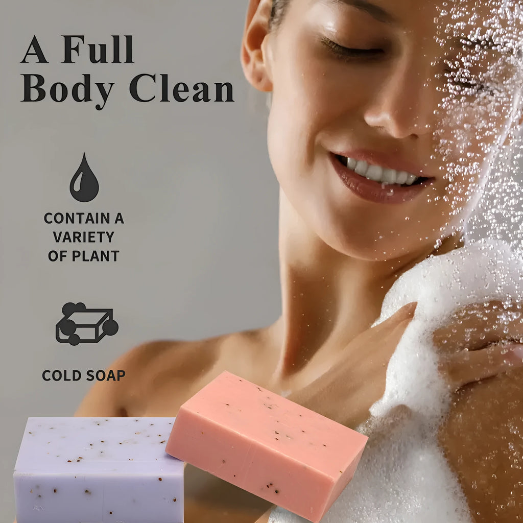 Handmade essential oil soap bar with frosted texture in 100g size for bathing and hand washing