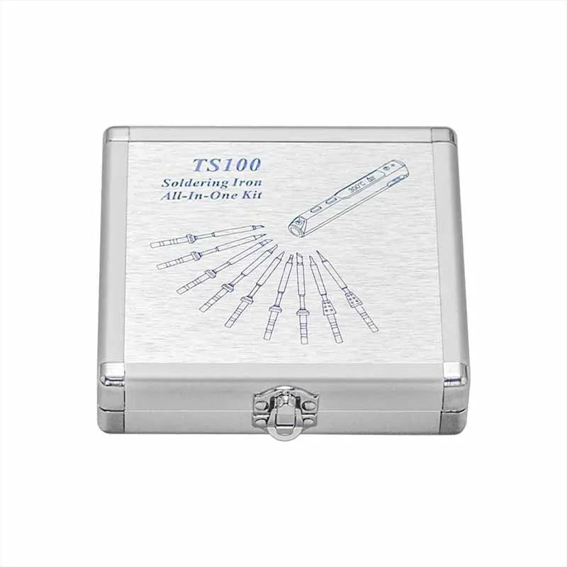 Silver aluminium storage box for TS100 soldering iron accessories with compact dimensions
