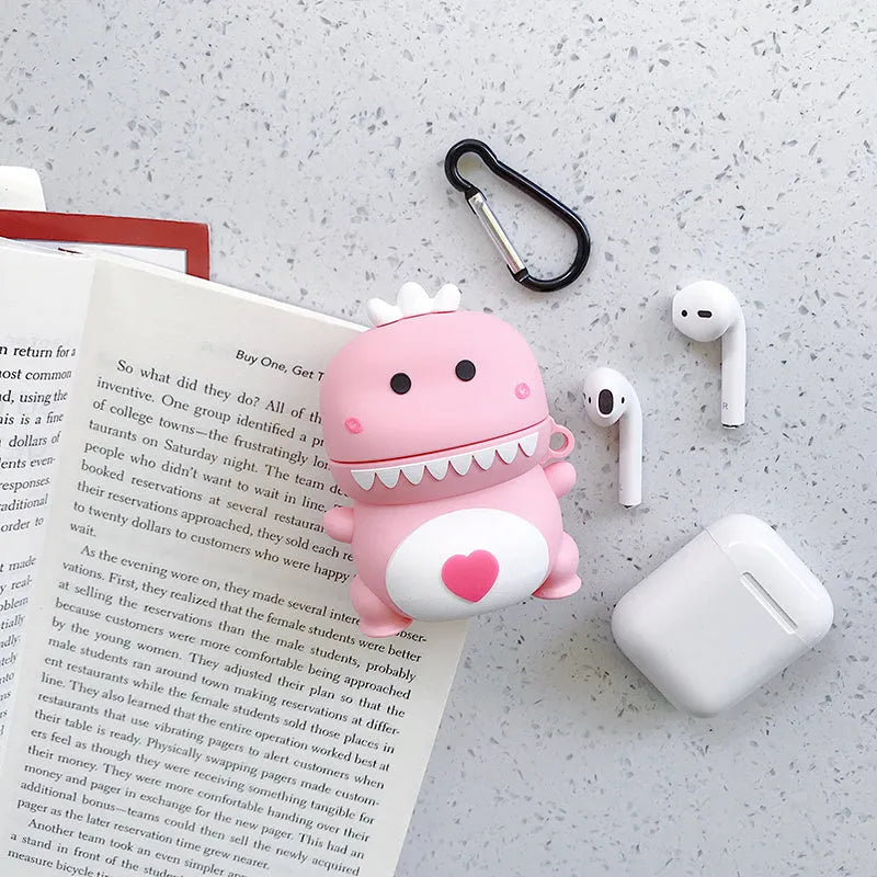 Silicone AirPods case with cartoon animal design in multiple colours