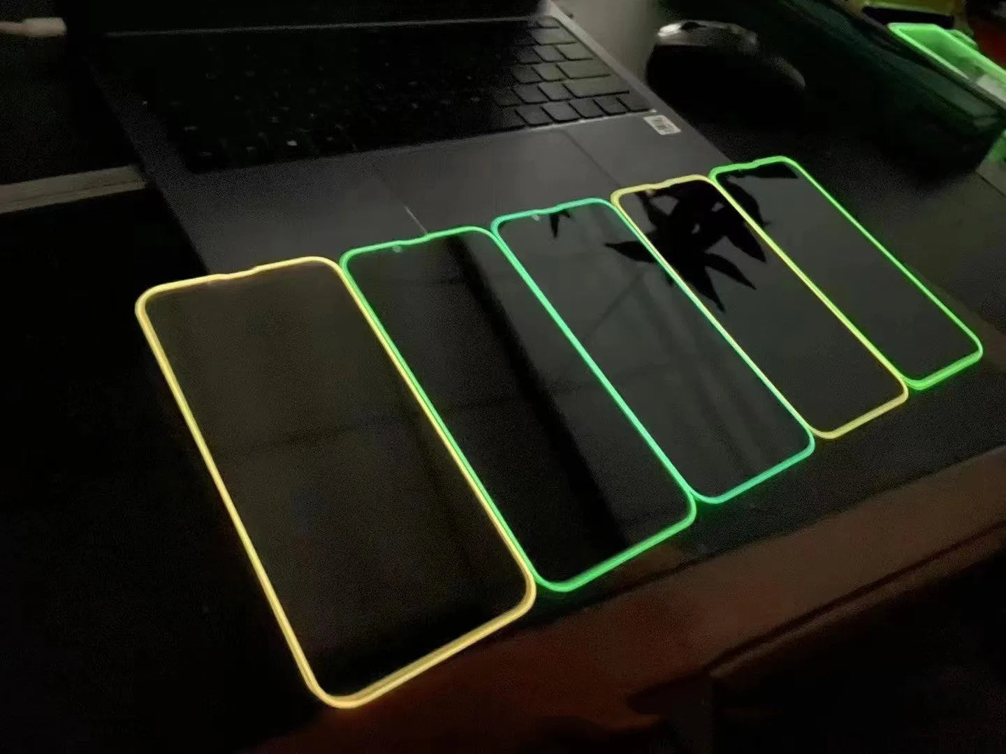 Fluorescent tempered glass screen protector for iPhone with luminous glow in five colour options
