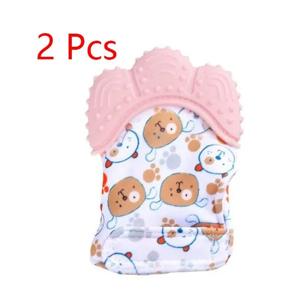 Silicone baby teether glove with Velcro strap in blue colour