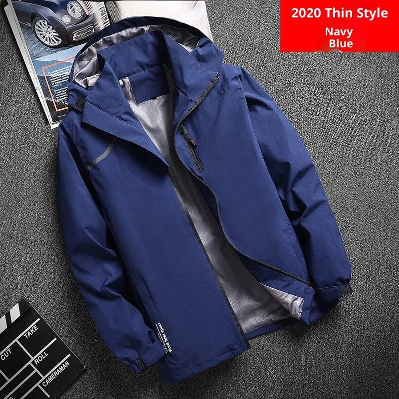Thin waterproof windproof outdoor casual jacket in polyester with hooded loose fit, available in multiple colours and sizes L to 7XL