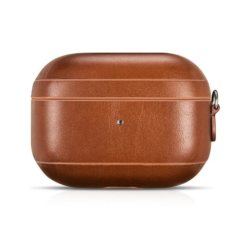 Brown leather and plastic flip protective sleeve for AirPods Pro with ring buckle