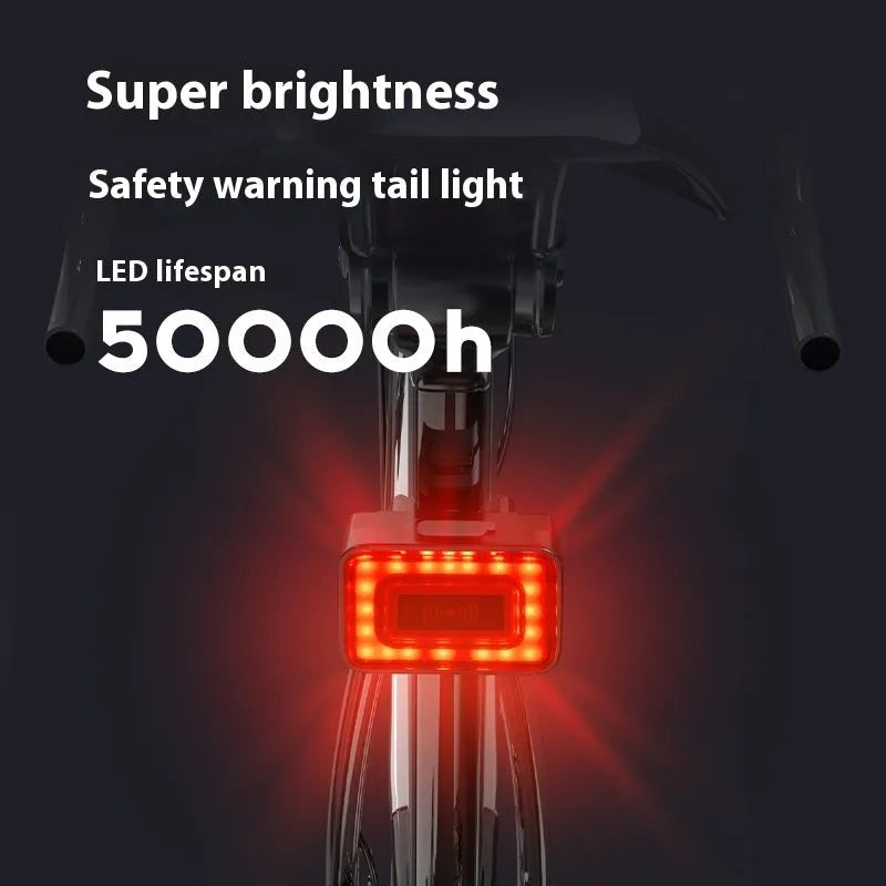 Smart radar detection bicycle tail light with double bracket mount showing Type-C charging port