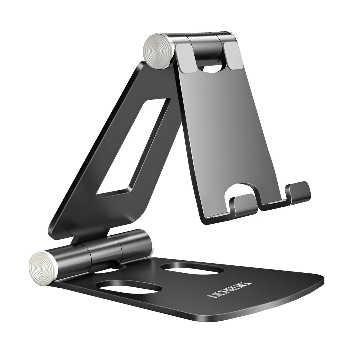 Aluminium alloy adjustable desktop stand for mobile phone and tablet, 105mm x 78mm x 14mm, 100g, dual-axis