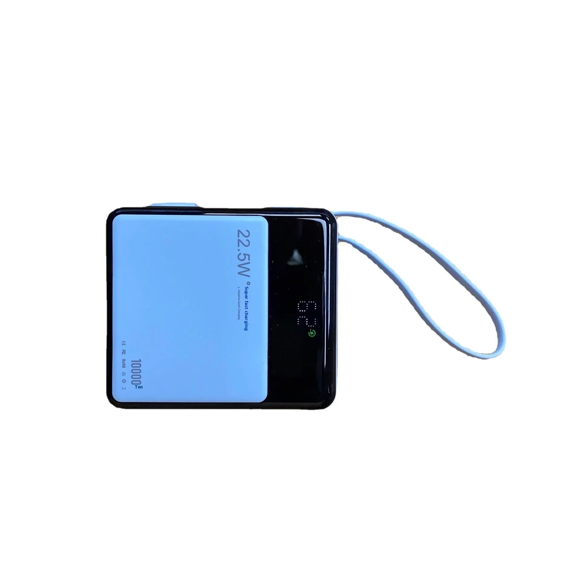 Super fast charge power bank 10000mAh with cable in black plastic shell