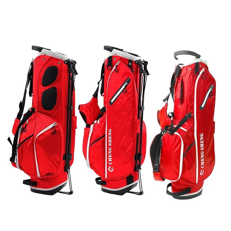 Red and white golf stand pack with polyester waterproof outer and multiple pockets