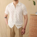 Cotton lapel cardigan top with short sleeves and zip closure in light brown colour