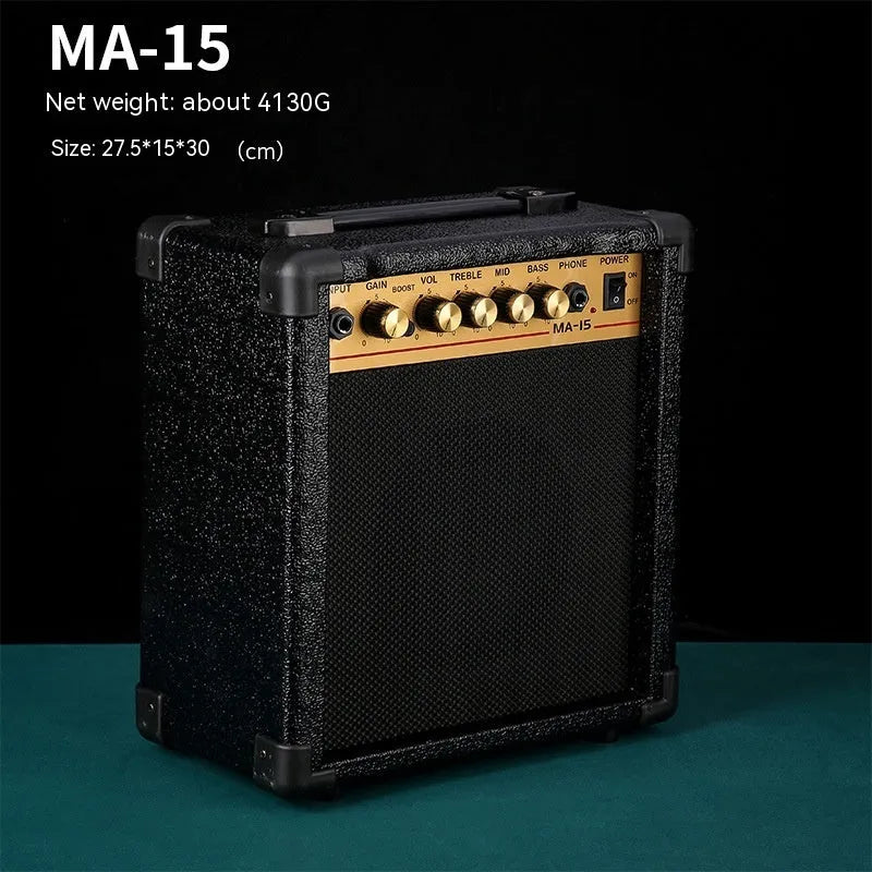 Small GA-10 10W guitar amplifier speaker with metal and plastic construction, 25x8x26cm