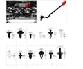 Box of 415 car door lining retaining clips for Ford General models with optional screwdriver and tools