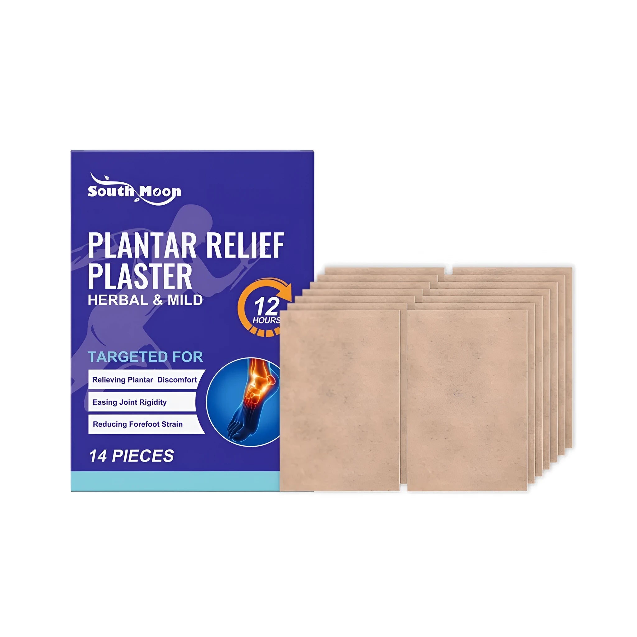 Pack of fourteen foot soothing patches containing horse chestnut, chilli oil and eucalyptus oil