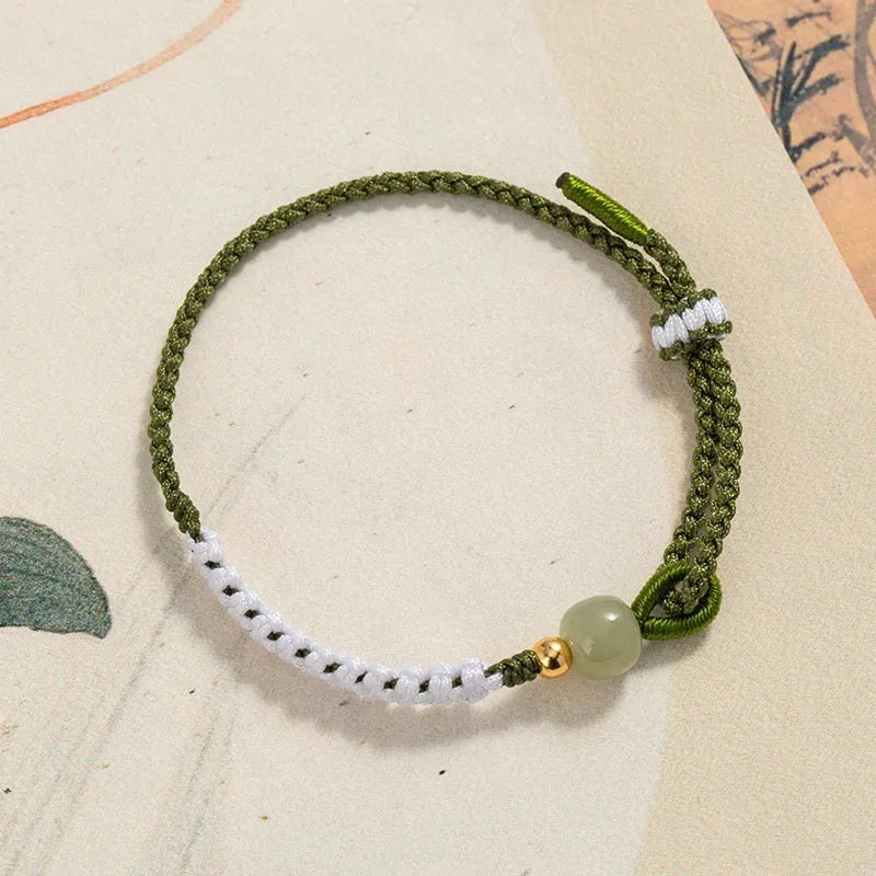 Hetian jade carrying strap bracelet with adjustable cord and electroplated spring colouring