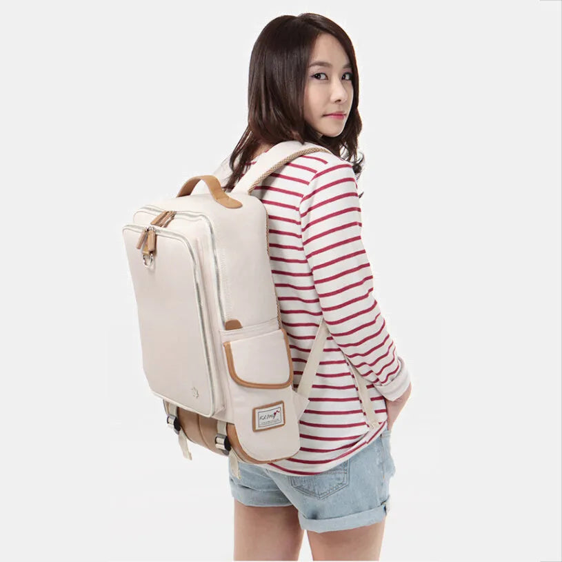 Modern Korean-style men's backpack in Oxford cloth showing large capacity and available colour options.