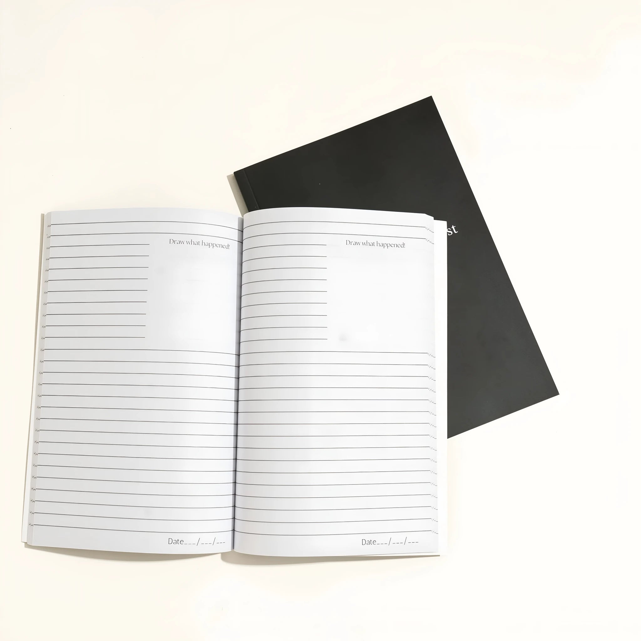 A5 black dream journal notebook with dot grid pages for dream recording