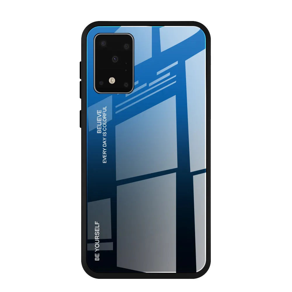 Gradient glass phone case for Samsung showing TPU edges and tempered glass back cover