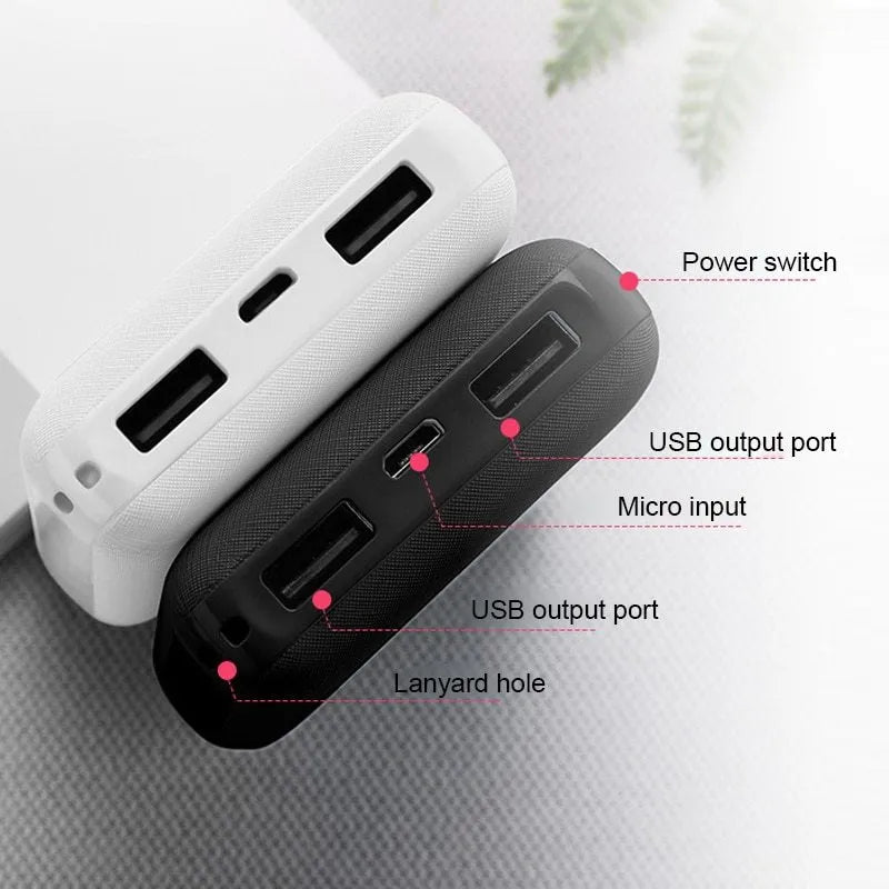 Ultra-thin 10,000mAh power bank with multi-USB ports in black or white