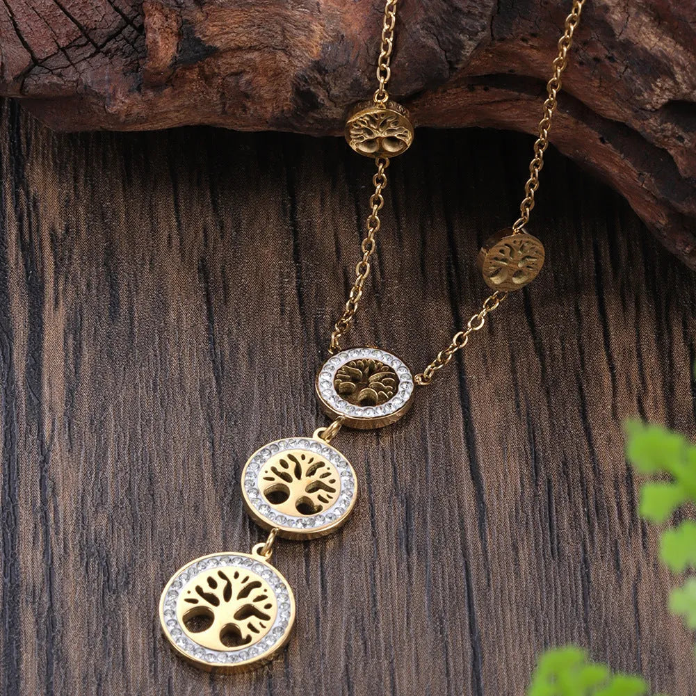 Round three-layer pendant necklace with colourful oil-dripping finish and adjustable snake bones chain