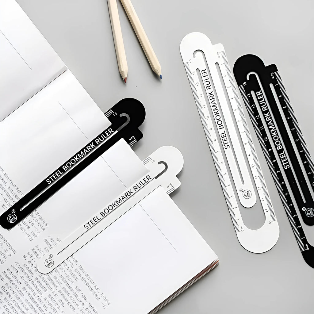 Black and white two-sided steel ruler 12cm with clear graduation markings on both sides