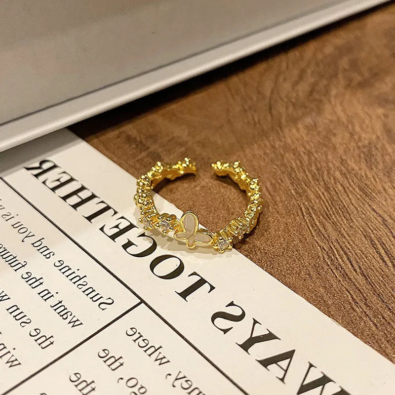 Chinese butterfly design women's copper ring with dripping oil treatment finish
