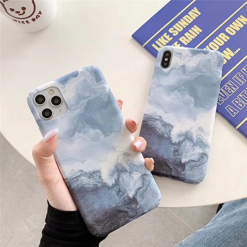 Blue waves Japanese Korean style hard PC back cover for iPhone