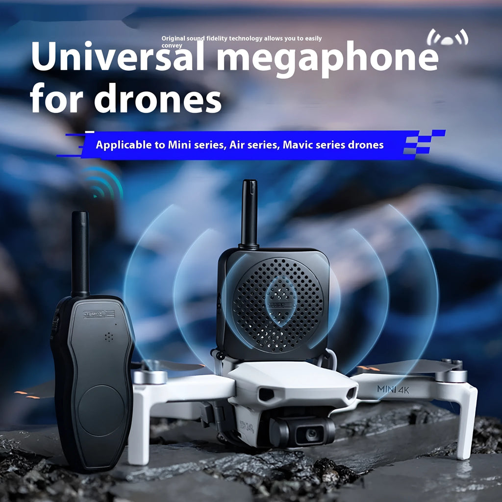 Black universal UAV high-altitude megaphone speaker with loudspeaker and walkie talkie for drone communication