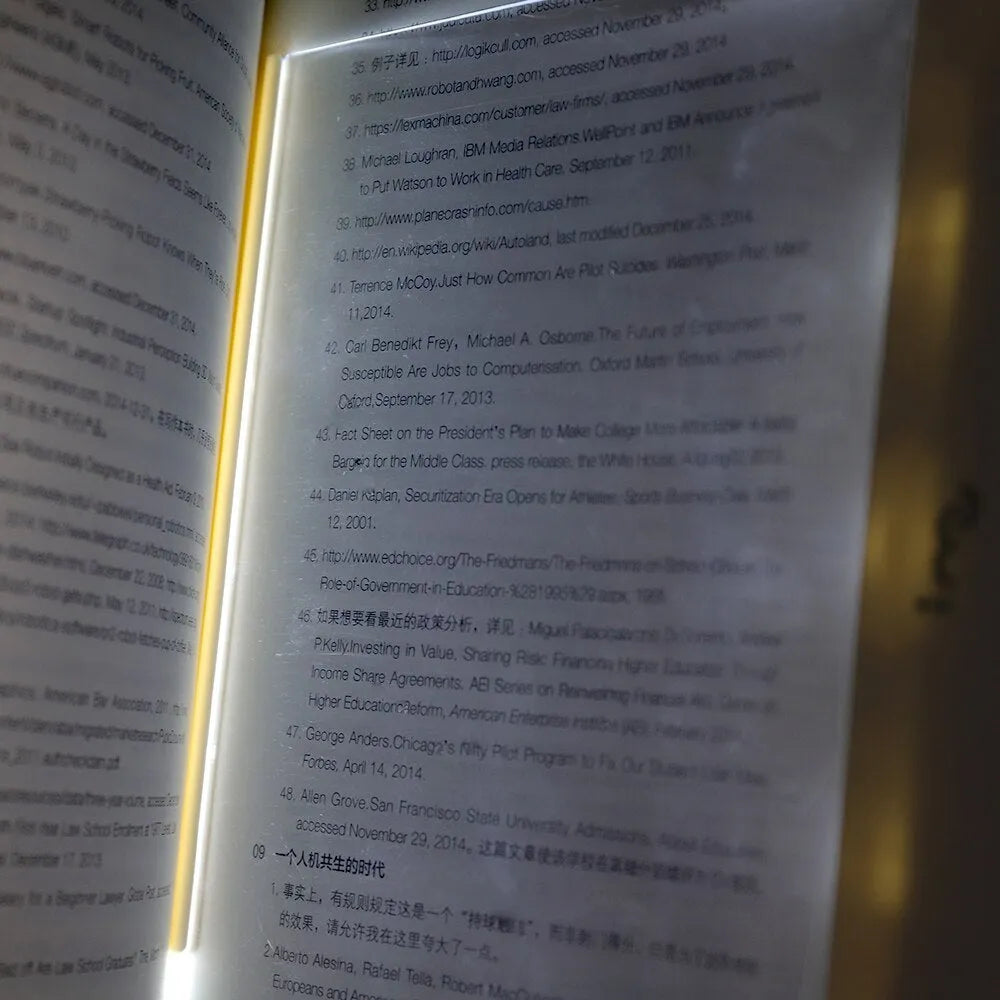 Dimmable LED panel book reading lamp with PMMA acrylic, two-level brightness, 17.6 cm wide, for bedside night reading