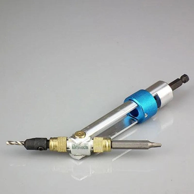 Half Time Drill driver attachment with swivel head and set of Phillips, flathead, and countersink drill bits