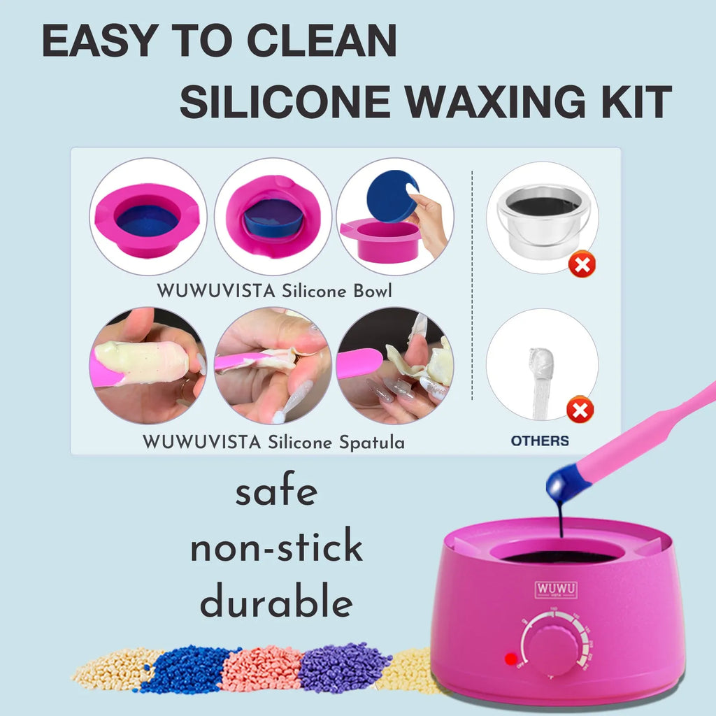 Waxing kit with 63 pieces including warmer, wax beads, applicator sticks and silicone accessories for hair removal