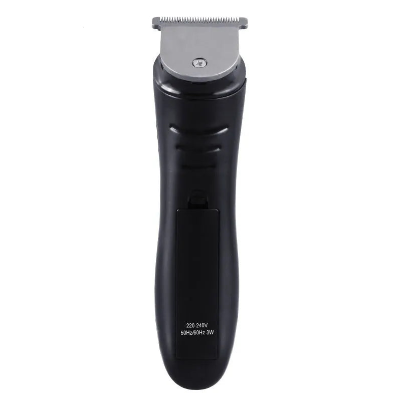 Black electric hair clipper with stainless steel blade, wet and dry use, washable design, 8-hour charge.