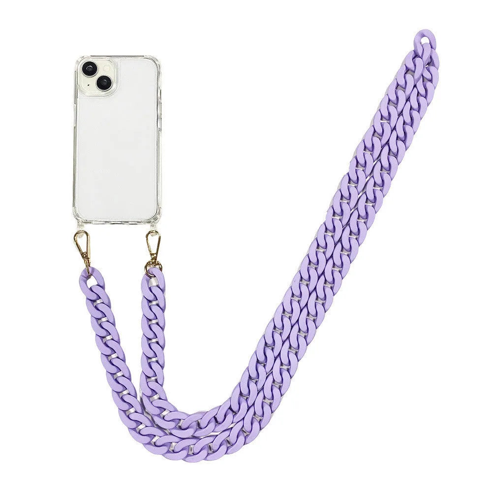 Frosted chain phone cover with slung shoulder strap for iPhone, liquid silicone, pink purple black