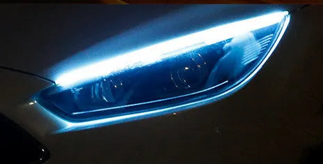 Car LED daytime running light strip with flowing turn signals in silicone waterproof construction