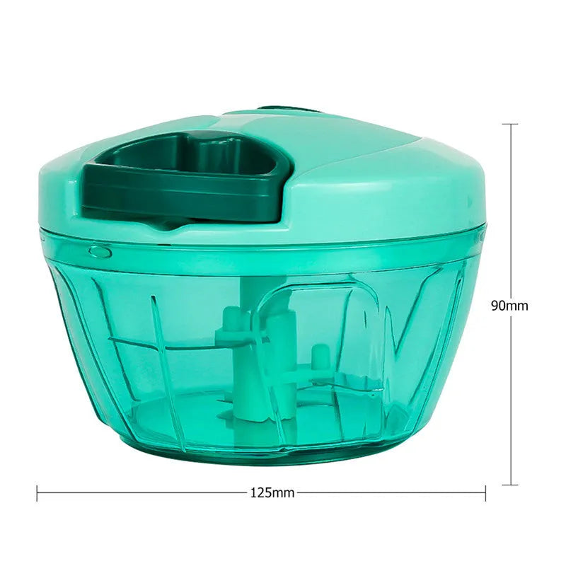 Manual kitchen chopper grinder with three blades and green plastic body