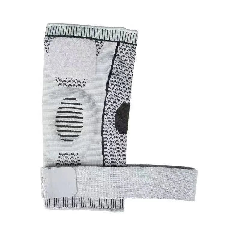 Polyester knee protective gear for riding sports with spring-supported strap compression, sizes M to XXL