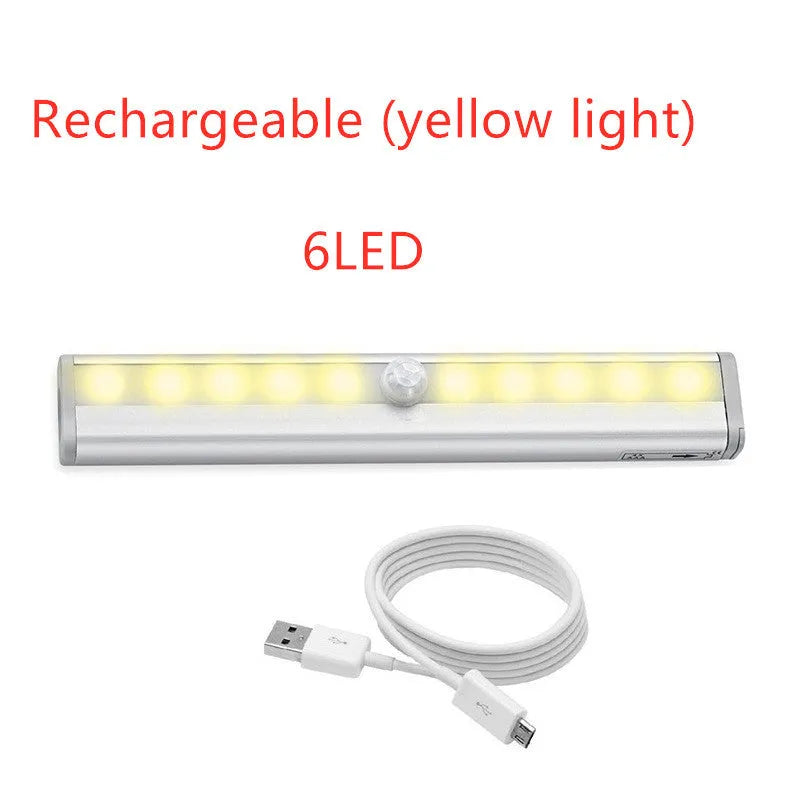 Ultra-thin aluminium alloy LED sensor light, 190x30x16mm, with infrared motion detection for cabinet or wardrobe use, white light option