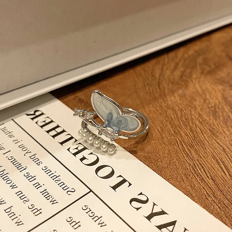 Chinese butterfly design women's copper ring with dripping oil treatment finish