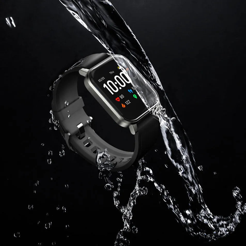 Black waterproof smart fitness bracelet with 1.4-inch screen on silicone wrist strap