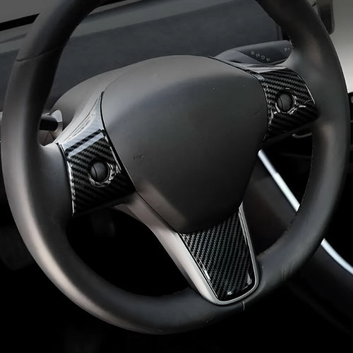 3 piece carbon fibre look ABS plastic steering wheel trim set for Tesla Model 3 with logo