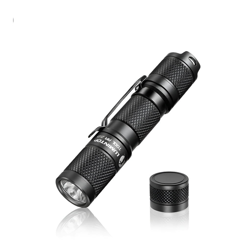 Lumintop Tool AA2.0 black aluminium compact flashlight with magnetic tail cap and battery