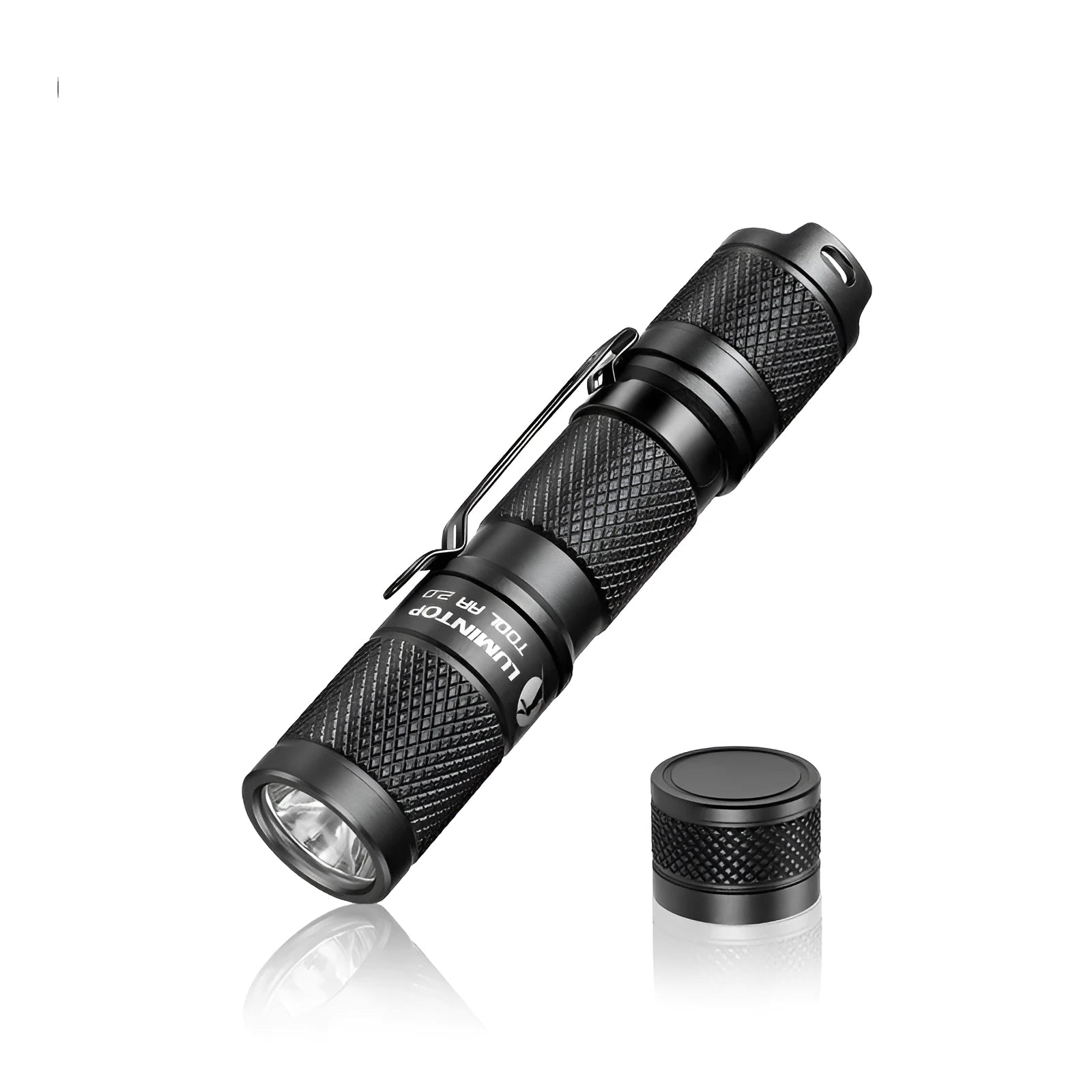 Lumintop Tool AA2.0 black aluminium compact flashlight with magnetic tail cap and battery