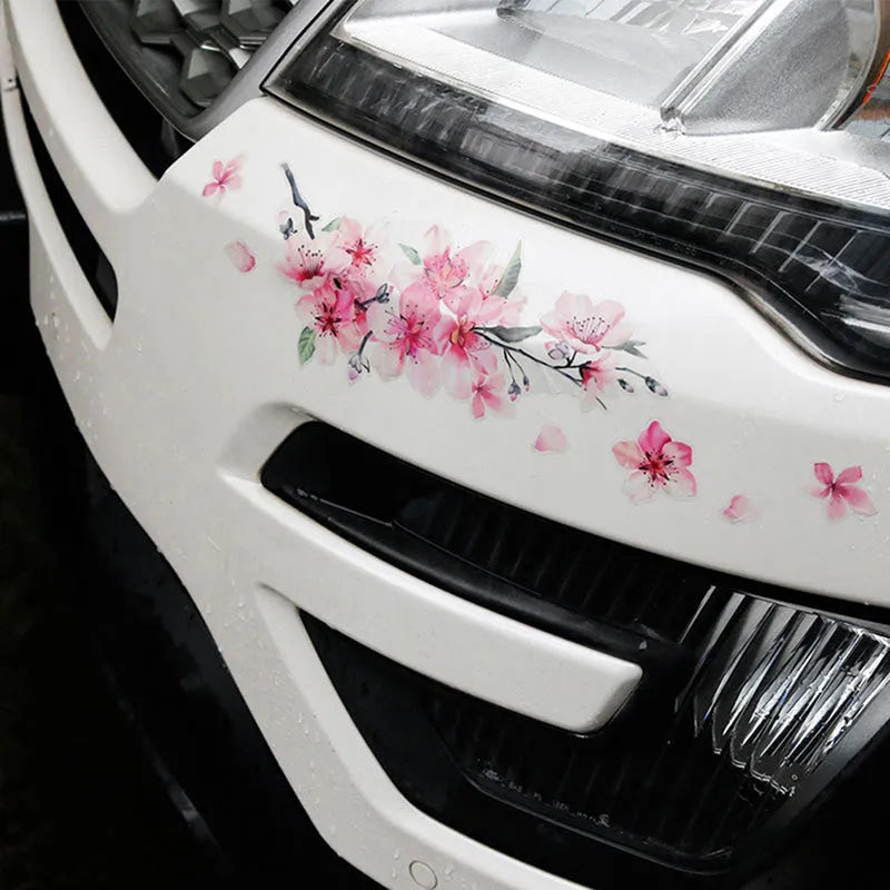Cherry blossom floral pattern car sticker on vehicle window in two size options