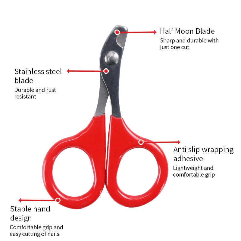 Stainless steel pet nail clippers with coloured plastic rubber handle for dog cat grooming