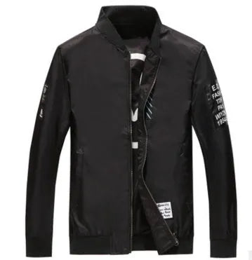 Men's reversible flight jacket showing stripe pattern and zipper closure in black, blue, or green colour options